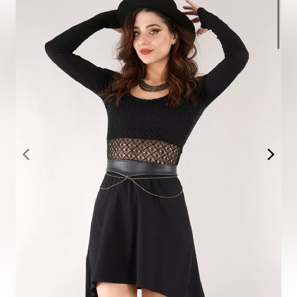 Black Lace-Inset A-Line Dress